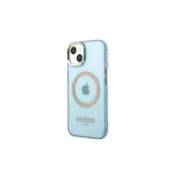 Guess nakładka do iPhone 13 6,1" GUHMP13MHTCMB niebieska hard case Gold Outline Translucent MagSafe