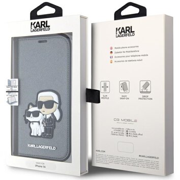 Karl Lagerfeld nakładka do iPhone 14 6,1" KLBKP14SSANKCPG srebrna BT Saffiano Patch Karl&Choupette NFT