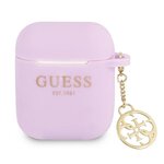 Guess etui do Airpods / Airpods 2 GUA2LSC4EU fioletowe Logo 4G Charm