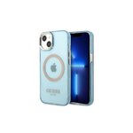 Guess nakładka do iPhone 13 Pro / 13 6,1" GUHMP13LHTCMB niebieska hard case Gold Outline Translucent MagSafe