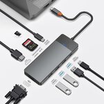 WiWU - HUB A921HV 9w1 USB3.0x2+USB2.0x1+SD/TF(3.0)+PD (100W)+USB-C(3.0)+HDMI(4K30HZ)+VGA1080P)