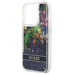 Guess nakładka do iPhone 14 Pro Max 6,7" GUHCP14XLFLSB niebieska hardcase Flower Liquid Glitter