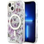 Guess nakładka do iPhone 14 6,1" GUHMP14SHCFWST transparentna hardcase Magsafe IML Flower