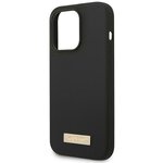 Guess nakładka do iPhone 14 Pro Max 6,7" GUHMP14XSBPLK czarna hard case Liquid Silicone Logo Plate MagSafe