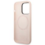 Guess nakładka do iPhone 14 Pro Max 6,7" GUHMP14XSBPLP różowa hard case Liquid Silicone Logo Plate MagSafe
