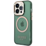 Guess nakładka do iPhone 14 Pro 6,1" GUHMP14LHTCMA khaki hard case Gold Outline Translucent MagSafe