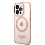 Guess nakładka do iPhone 14 Pro 6,1" GUHMP14LHTCMP różowe hardcase Magsafe Gold Outline Translucent
