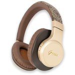 Guess słuchawki nauszne Bluetooth GUBH604GEMW brązowe 4G PU Leather With Script Metal Logo