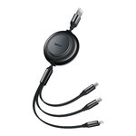 Baseus kabel Bright Mirror 2 3w1 USB - micro USB + Lightning + USB-C 1,1m 3,5A czarny zwijany
