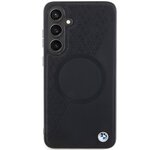 BMW nakładka do Samsung Galaxy S24+ czarna Signature Leather Half Textured & Circle MagSafe