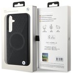 BMW nakładka do Samsung Galaxy S24+ czarna Signature Leather Half Textured & Circle MagSafe