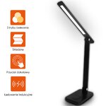 Lampka biurkowa LED 10W, 3000/4500/6000K, ładowanie indukcyjne, dotykowa, ściemniacz, czarna, LTC