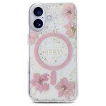 Guess Nakładka HC MagSafe Resin Flowers and Glitter do iPhone 16 Różowa