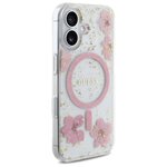 Guess Nakładka HC MagSafe Resin Flowers and Glitter do iPhone 16 Różowa