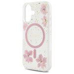Guess Nakładka HC MagSafe Resin Flowers and Glitter do iPhone 16 Różowa