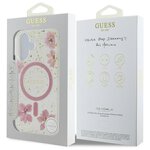 Guess Nakładka HC MagSafe Resin Flowers and Glitter do iPhone 16 Różowa