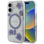 Guess Nakładka HC MagSafe Resin Flowers and Glitter do iPhone 16 Fioletowa