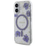 Guess Nakładka HC MagSafe Resin Flowers and Glitter do iPhone 16 Fioletowa