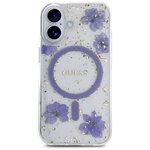 Guess Nakładka HC MagSafe Resin Flowers and Glitter do iPhone 16 Fioletowa