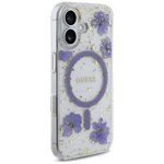 Guess Nakładka HC MagSafe Resin Flowers and Glitter do iPhone 16 Fioletowa