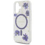 Guess Nakładka HC MagSafe Resin Flowers and Glitter do iPhone 16 Fioletowa