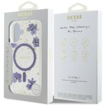 Guess Nakładka HC MagSafe Resin Flowers and Glitter do iPhone 16 Fioletowa