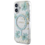 Guess Nakładka HC MagSafe Resin Flowers and Glitter do iPhone 16 Turkusowa