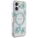 Guess Nakładka HC MagSafe Resin Flowers and Glitter do iPhone 16 Turkusowa