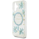 Guess Nakładka HC MagSafe Resin Flowers and Glitter do iPhone 16 Turkusowa