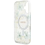 Guess Nakładka HC MagSafe Resin Flowers and Glitter do iPhone 16 Turkusowa