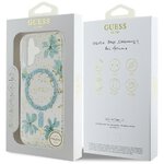 Guess Nakładka HC MagSafe Resin Flowers and Glitter do iPhone 16 Turkusowa