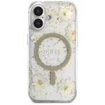 Guess Nakładka HC MagSafe Resin Flowers and Glitter do iPhone 16 Beżowa