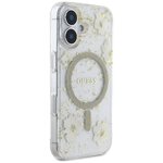 Guess Nakładka HC MagSafe Resin Flowers and Glitter do iPhone 16 Beżowa
