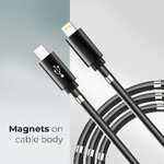 Kabel Typ C do iPhone Lightning 8-pin Power Delivery PD18W magnetycznie zwijany 3A C673 czarny 1 metr