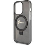Oryginalne Etui GUESS Hardcase GUHMP15LHRSGSK do iPhone 15 Pro (Magsafe / Glitter Script Logo / Ring stand / czarny)