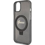 Oryginalne Etui GUESS Hardcase GUHMP15MHRSGSK do iPhone 15 Plus (Magsafe / Glitter Script Logo / Ring stand / czarny)