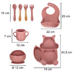 Naczynia silikonowe dla dzieci wiewiórka zestaw 9 elementów ciemny różowy Naczynia silikonowe dla dzieci wiewiórka zestaw 9 elementów ciemny różowy