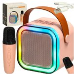 Zestaw do karaoke mikrofon + głośnik przenośny BLUETOOTH USB LED różowy Zestaw do karaoke mikrofon + głośnik przenośny BLUETOOTH USB LED różowy