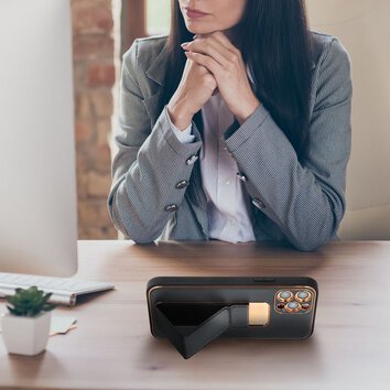 Futera LEATHER Case Kickstand do IPHONE 15 PLUS czarny