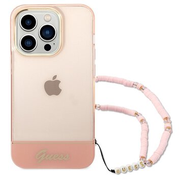 Oryginalne Etui GUESS Hardcase GUHCP14XHGCOHP do iPhone 14 PRO MAX (IML Electro Cam w. Strap Translucent / rowy)