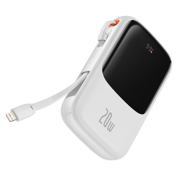 BASEUS powerbank 10 000 mAh z wbudowanym kablem Lightning + kabel USB A do Typ C PD QC3.0 3A 20W PPQD020002 biay
