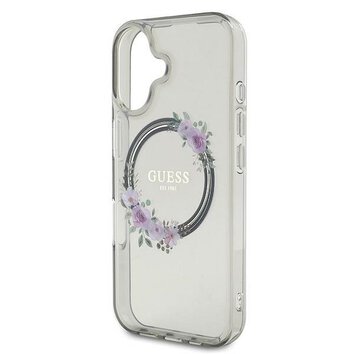GUESS futerał do IPHONE 16 kompatybilny z MagSafe GUHMP16SHFWFCK (IML Flowers Wreath) czarny