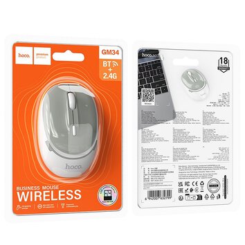 HOCO mysz komputerowa bezprzewodowa 2,4G 1600 dpi GM34 szaro biała