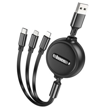 HOCO kabel 3w1 USB A do Lightning / Micro USB / Typ C 2A X75 1 m czarny