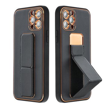 Futera LEATHER Case Kickstand do IPHONE 15 PLUS czarny