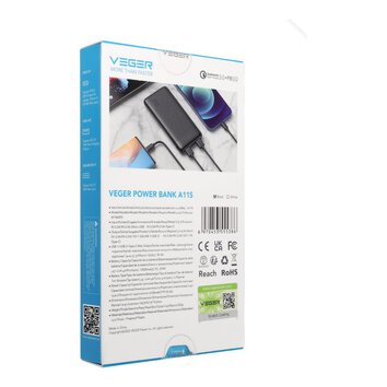 VEGER powerbank 10 000 mAh PD QC3.0 2A 20W A11S (W1133S) czarny.