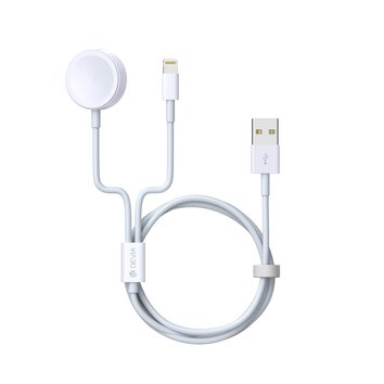 Devia kabel 2w1 V2 Smart USB - Lightning biały z ładowarką indukcyjną do Apple Watch