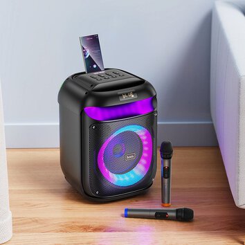HOCO głośnik bluetooth + 2 x bezprzewodowe mikrofony HA13 czarny