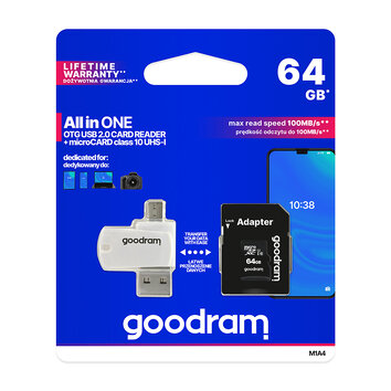 GoodRam karta pamięci 64GB microSDHC kl. 10 UHS-I + adapter + czytnik kart