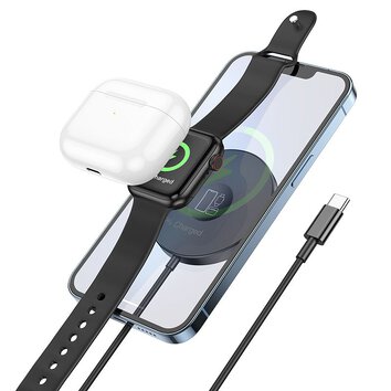 HOCO ładowarka indukcyjna 3w1 Typ C kompatybilna z MagSafe 15W CW41 czarna